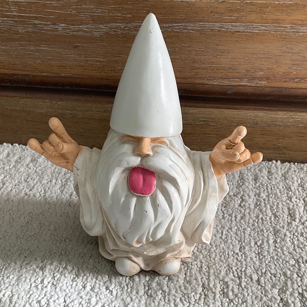 Rock On Gnome Figurine - White and Pink